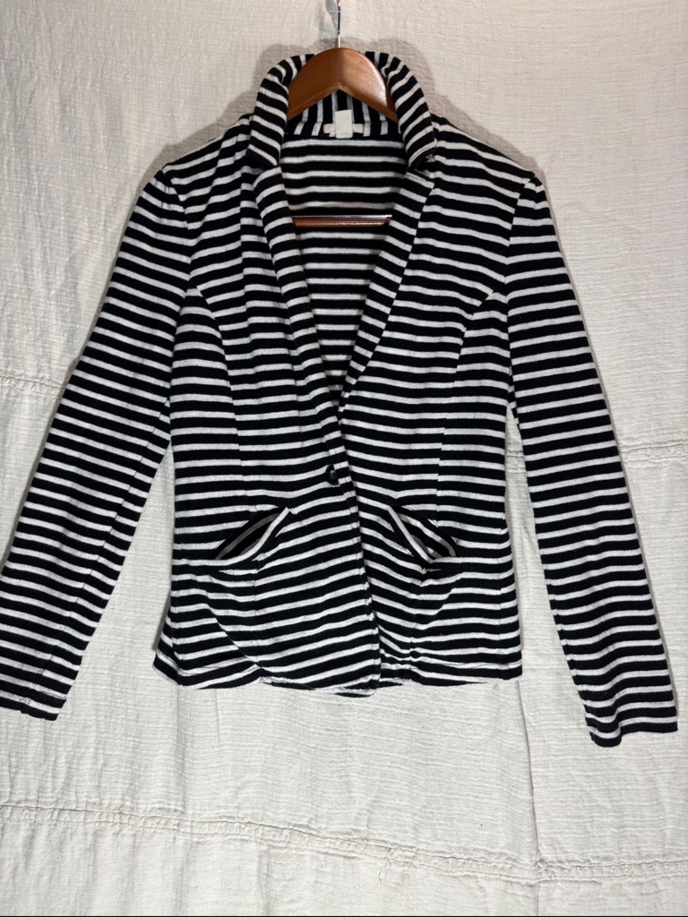 Caslon Black & White Striped Shawl Collar Cardigan Blazer 100% Cotton